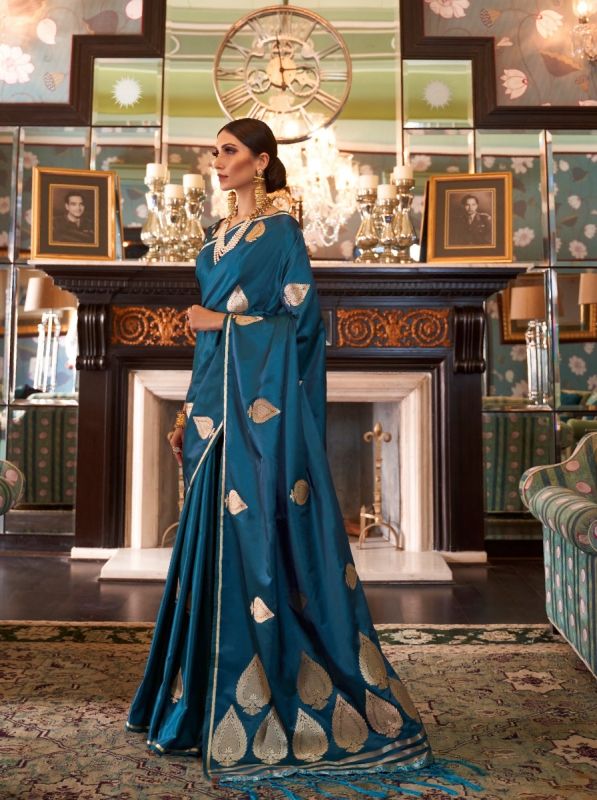 Peacock Blue Art Silk With Fancy Butta Saree