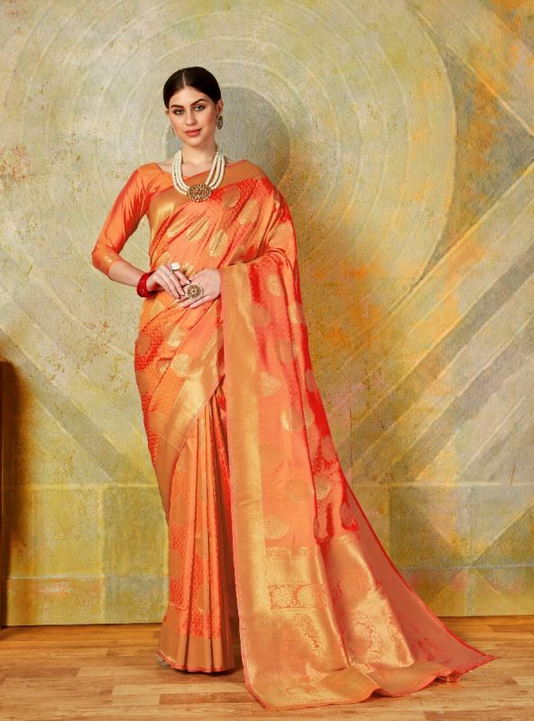 Orange Jacquard Silk Saree