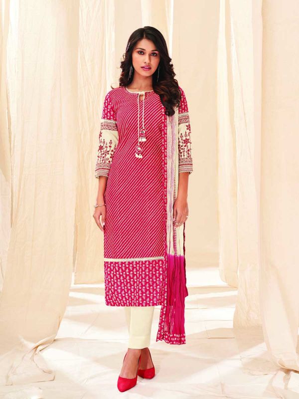 Pink With Cream Pure Cotton Fabric Salwar Suit 