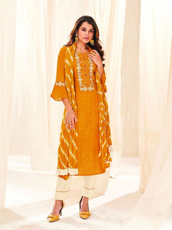 Mustard Yellow Pure Cotton Fabric Salwar Suit  