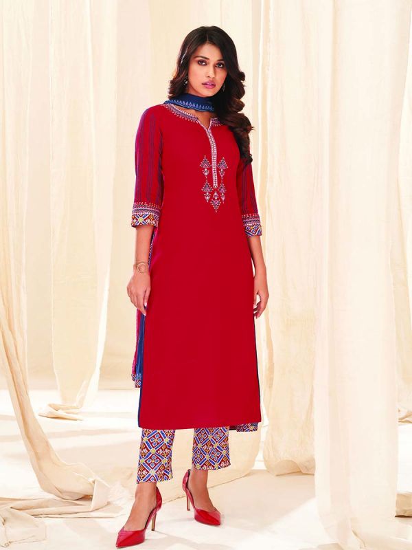 Red Pure Cotton Fabric Salwar Suit 