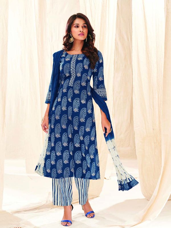 Indigo Blue Pure Cotton Fabric Salwar Suit