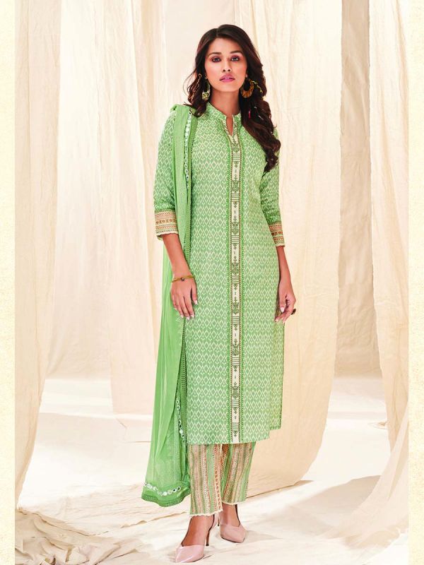 Pista Green Pure Cotton Fabric Salwar Suit 