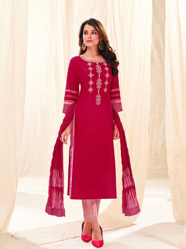 Red Pure Cotton Fabric Salwar Suit 