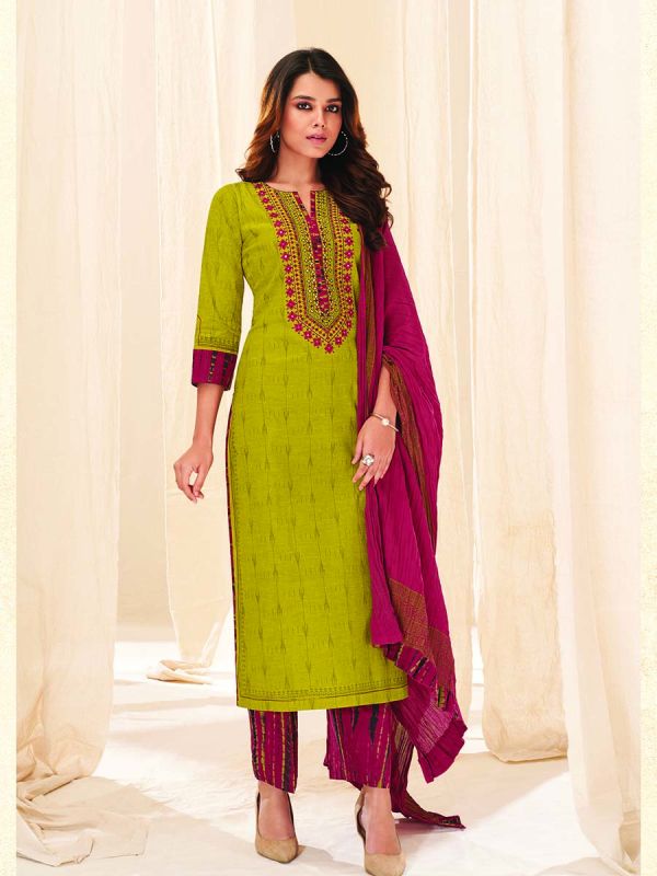 Mehendi Green Pure Cotton Fabric Salwar Suit 