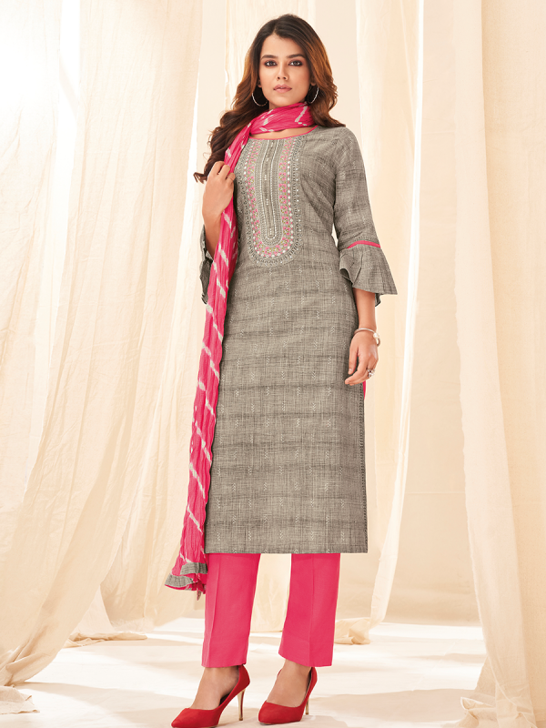 Grey Pure Cotton Fabric Salwar Suit