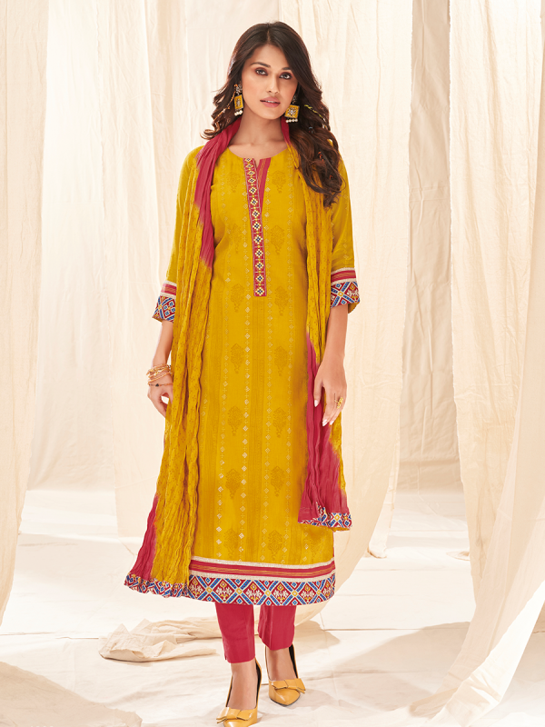 Yellow Pure Cotton Fabric Salwar Suit 