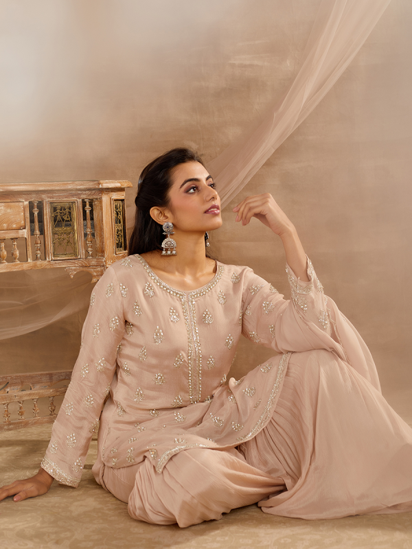 Beige Georgette Fabric With Sequin And Cutdana Work Sharara set 