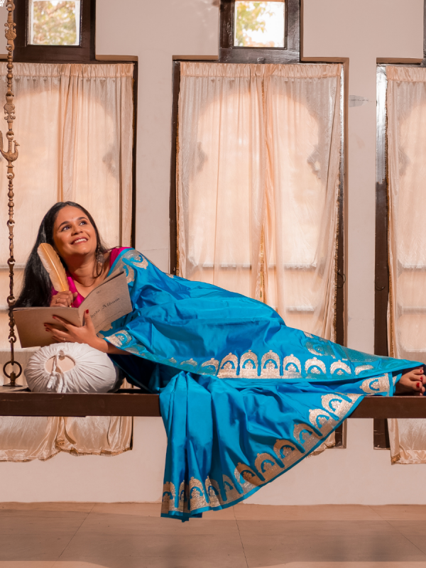 Blue Banarasi Satin Silk Saree 
