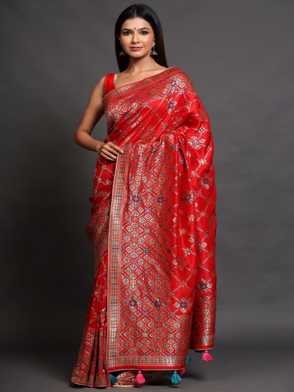 Red Dola Silk Fancy Saree 