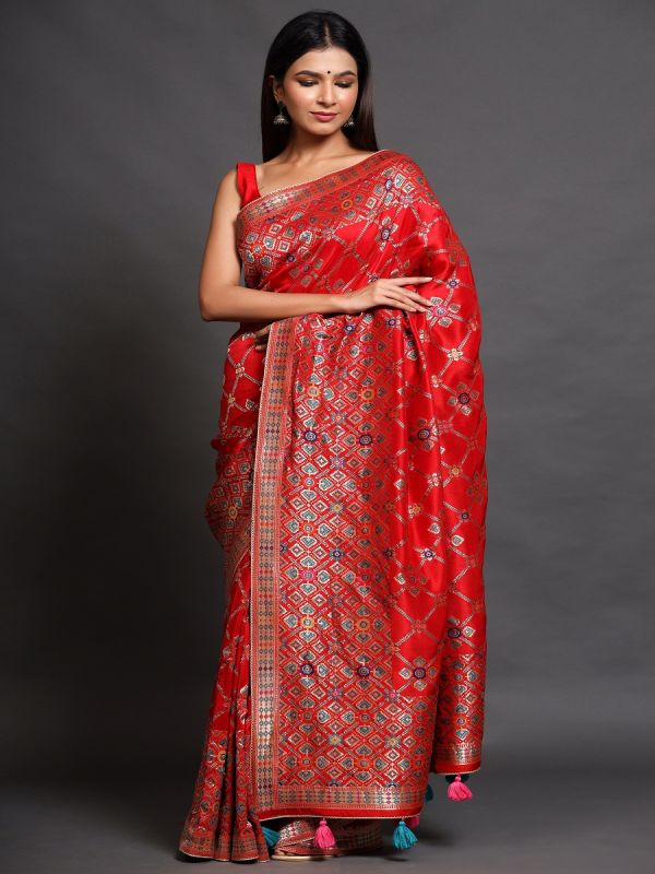 Red Dola Silk Fancy Saree 