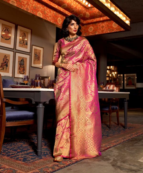 Rani Pink And Gold Two Tone Art Silk saree