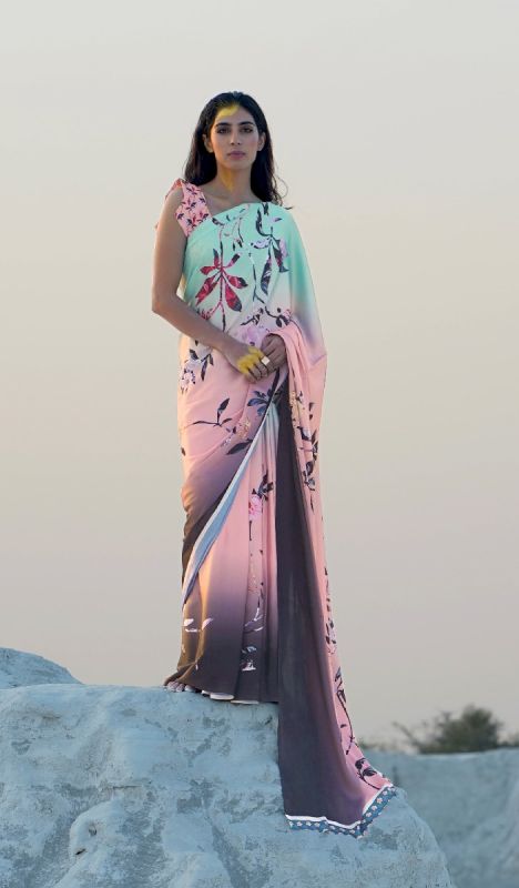 Multicolor With Floral Digital Print Satin Saree