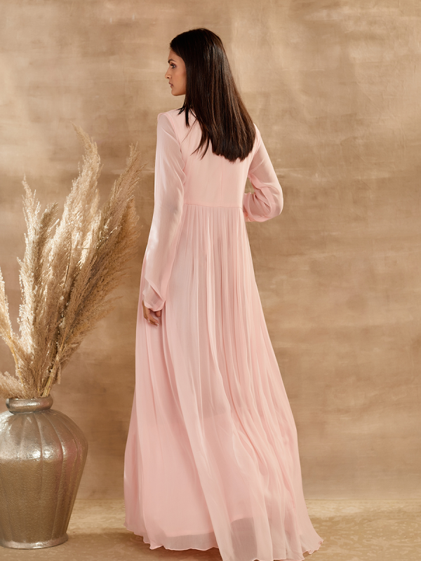 Baby Pink Cutdana And Sequin Embroidered Georgette Maxi Dress