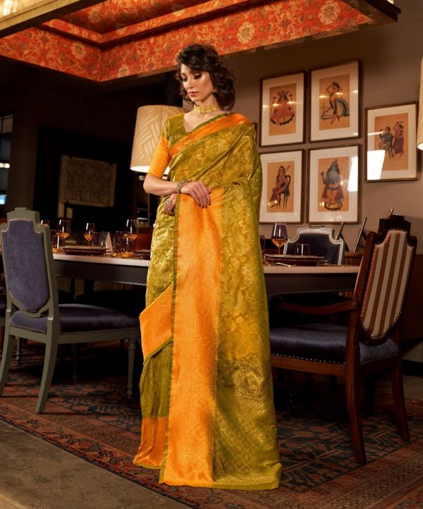 Mehendi Green And Gold Two Tone Art Silk saree