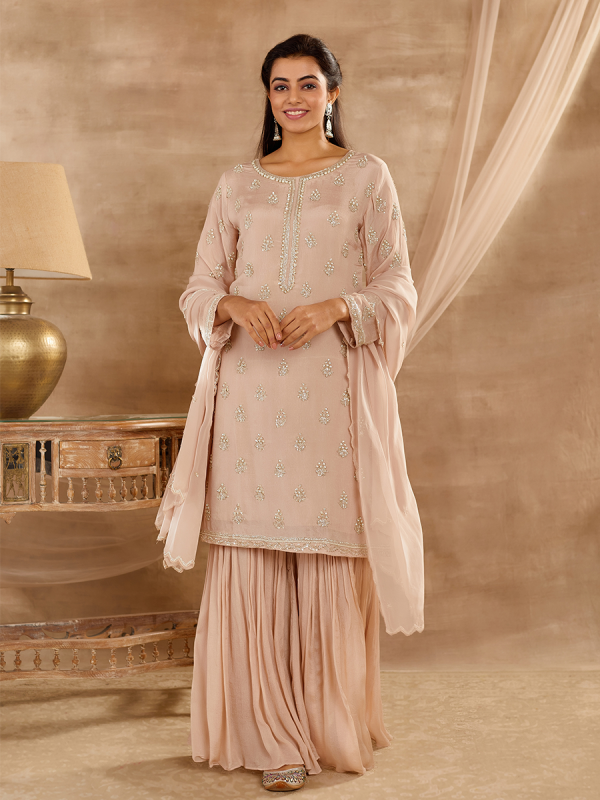 Beige Georgette Fabric With Sequin And Cutdana Work Sharara set 