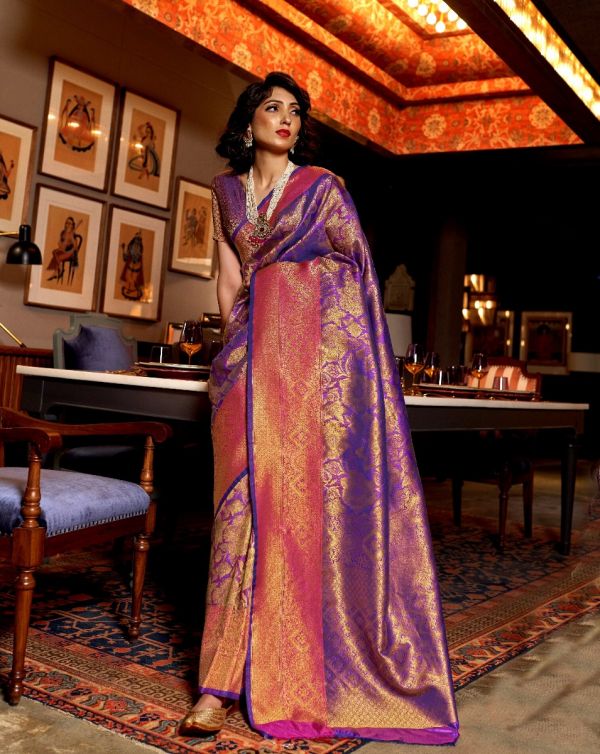 Navy Blue And Pink Two Tone Art Silk saree