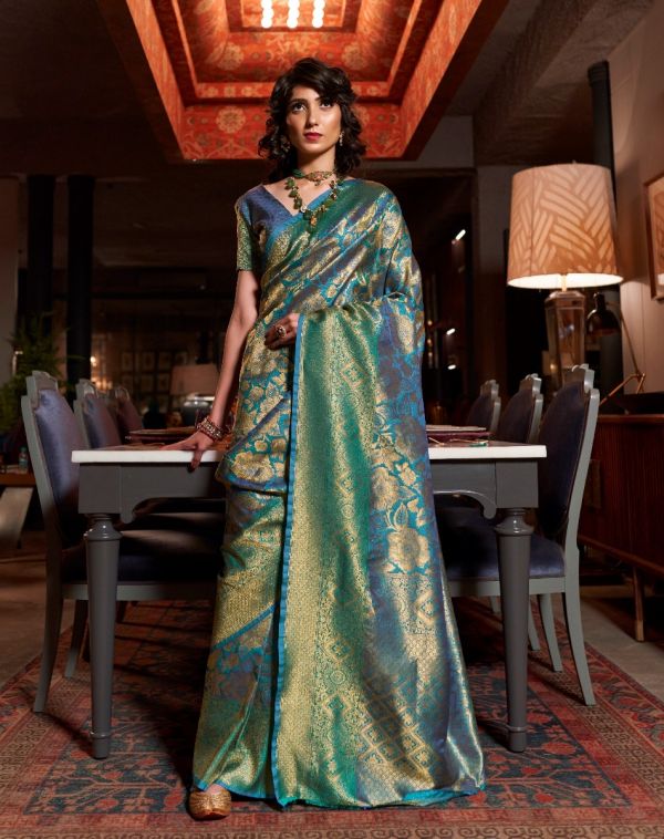 Peacock Blue And Green Two Tone Art Silk saree