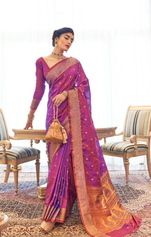 Purple  Art Silk Saree With Small Zari Butta