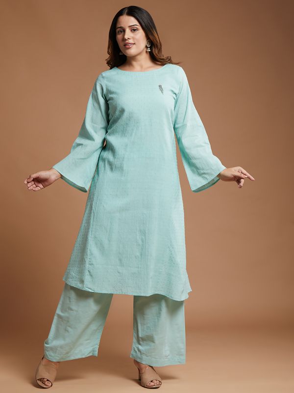 Sea Green Handloom Cotton Salwar Suit With Printed Dupatta 