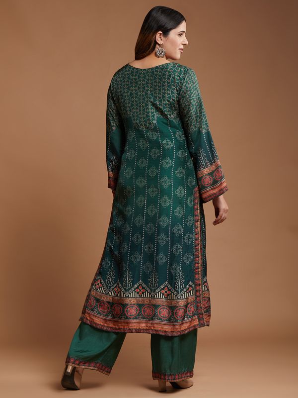 Bottle Green Chinon Crepe Fabric Digital Print Salwar Suit With Printed Dupatta 
