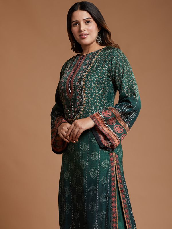 Bottle Green Chinon Crepe Fabric Digital Print Salwar Suit With Printed Dupatta 