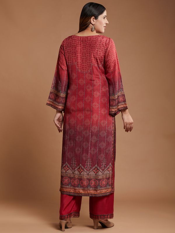 Red Chinon Crepe Fabric Digital Print Salwar Suit With Printed Dupatta 