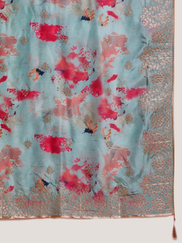 Sea Green Upada Silk Fabric Partyware Salwar Suit With Digital Printed Dupatta 