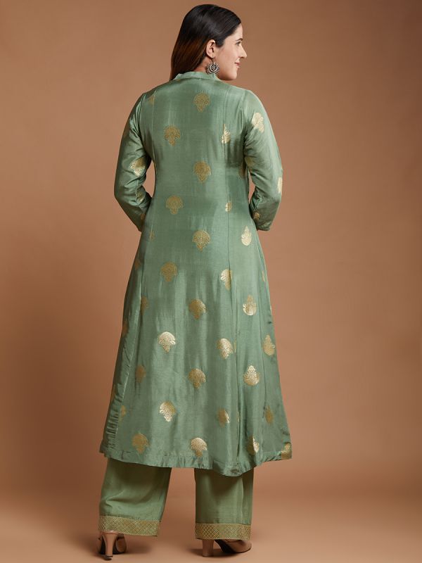 Mint Green Banarasi Silk Fabric Salwar Suit With Heavy Banarasi Dupatta 