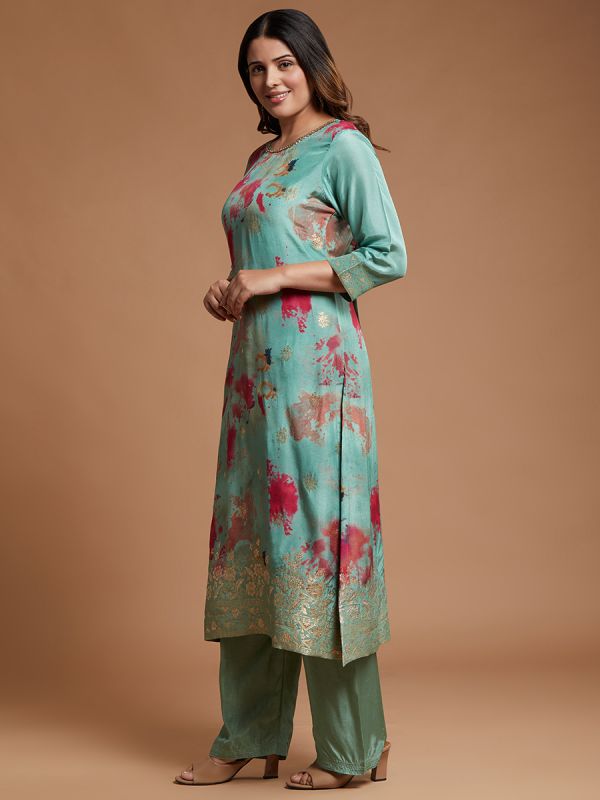 Sea Green Upada Silk Fabric Partyware Salwar Suit With Digital Printed Dupatta 