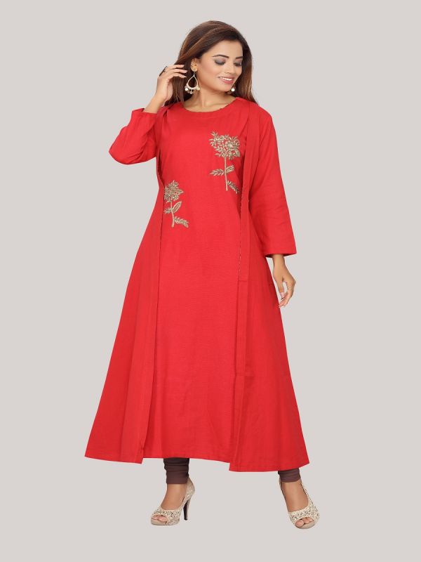 Red Cotton Handloom Plain Inner Style Kurti