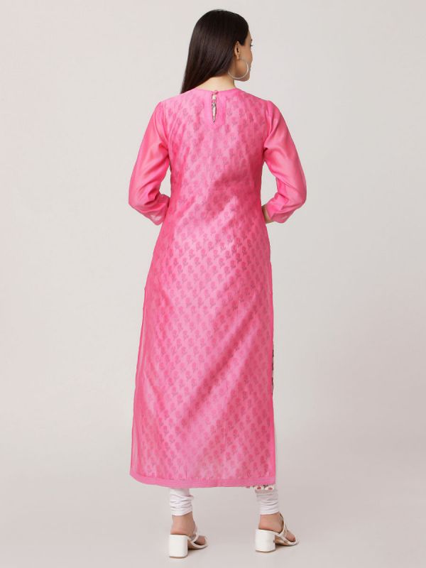 Pink Colour Pure Chanderi Stright Kurti With Printed Inner