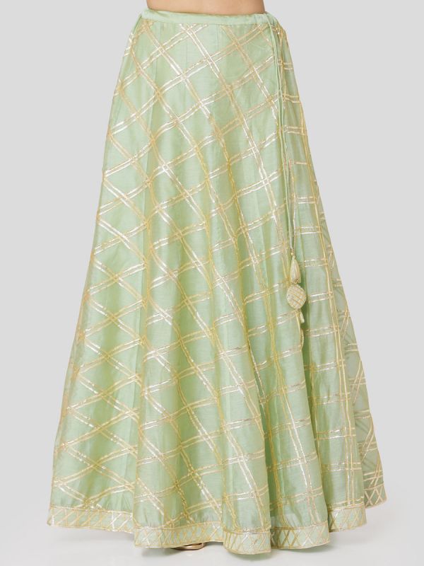 Tea Green Chanderi Skirt & Carolina Blue Jacket Top With Gota Patti Work