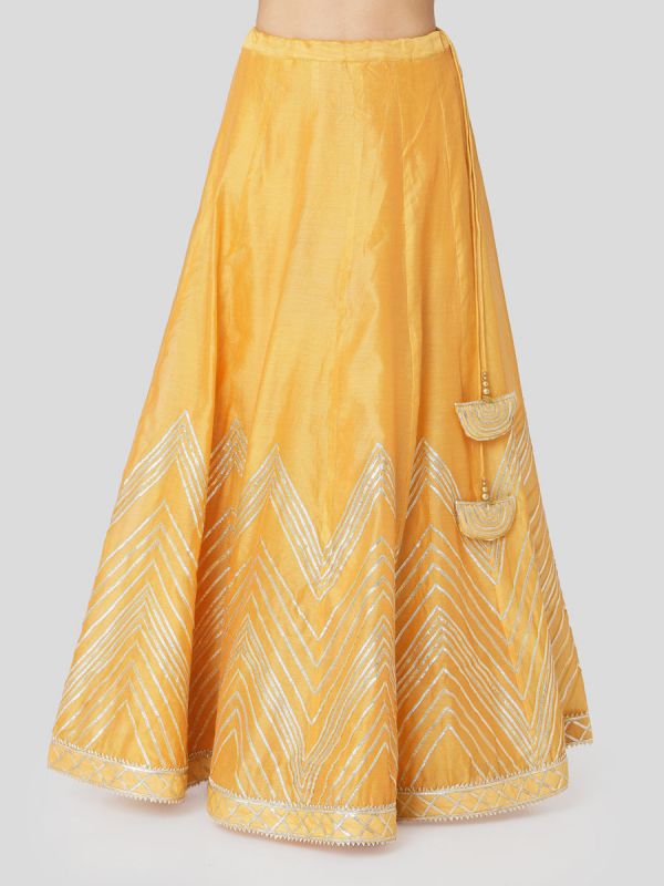 Pastel Orange Chanderi Skirt & Jacket Top With Gota Patti Work