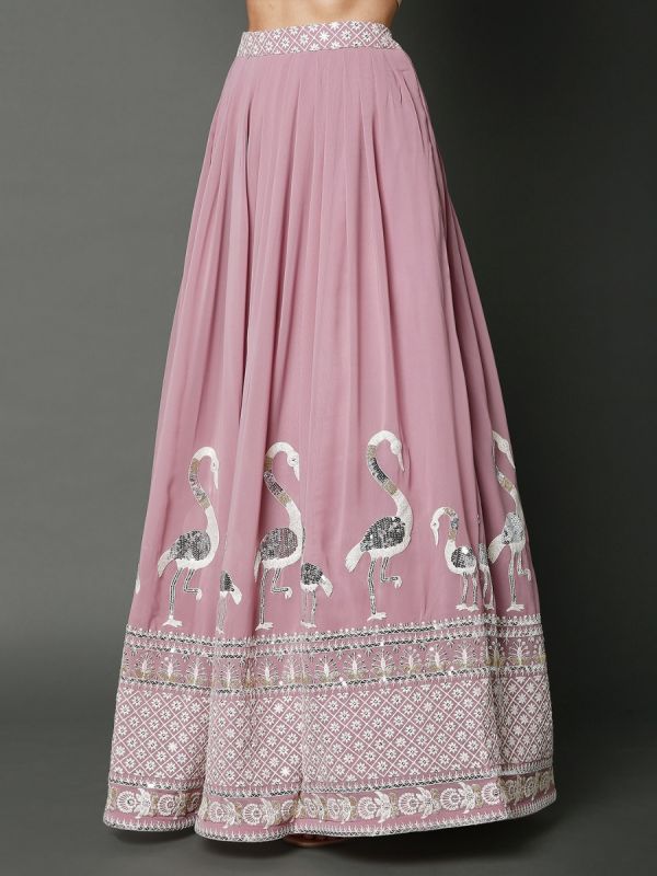 Baby Pink Georgette Fabric in Lucknowi And Mirror Work Lehenga Choli