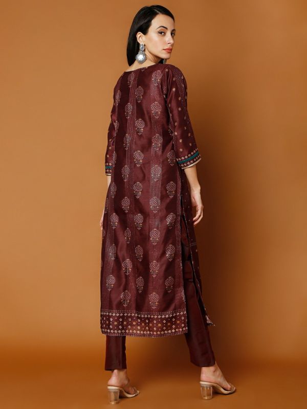 Brown Chanderi Silk Salwar Suit