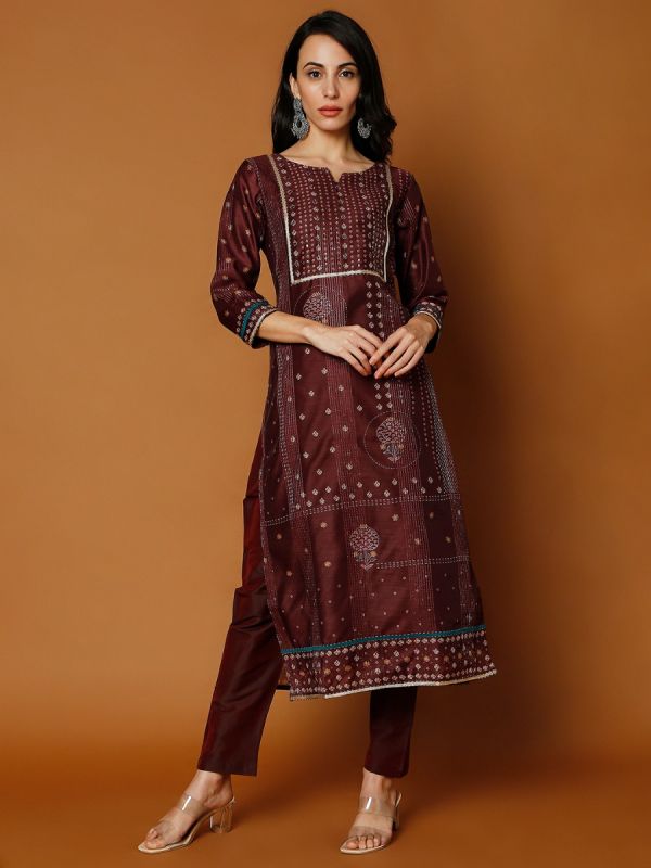 Brown Chanderi Silk Salwar Suit