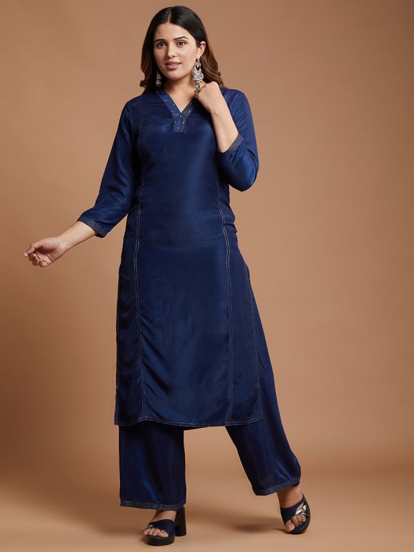 Navy Blue Muslin Silk Fabric With Heavy Banarasi Silk Dupatta Salwar Suit 