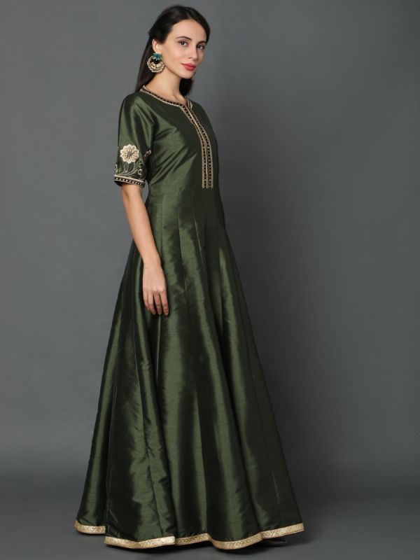 Dark Green Dupion Fabric Salwar Suit