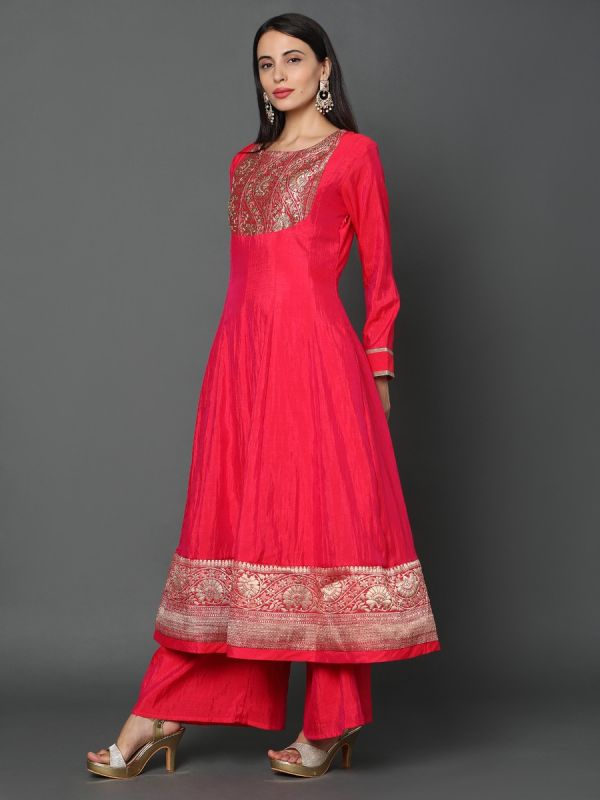 Rani Pink Art Silk Fabric Salwar Suit With Rama Green Dupatta 