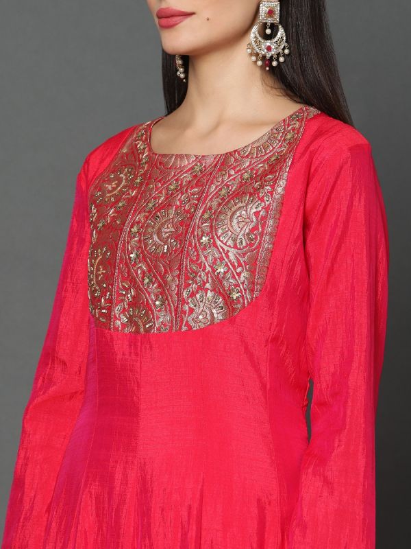 Rani Pink Art Silk Fabric Salwar Suit With Rama Green Dupatta 