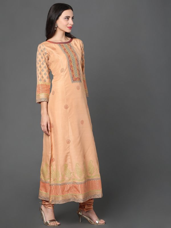 Peach Chanderi Fabric Straight Cut Salwar Suit