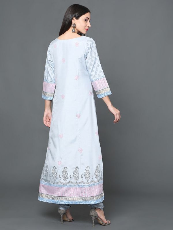 Blue Chanderi Fabric Straight Cut Salwar Suit