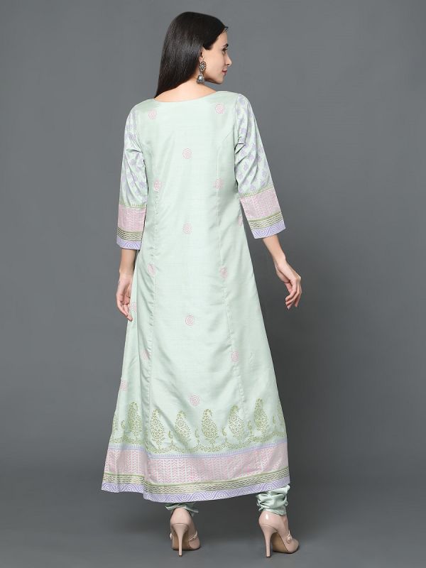 Pista Green Chanderi Fabric  Printed Salwar Suit With Dupatta