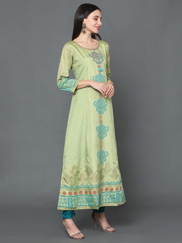 Parrot Green Chanderi Fabric Straight Cut Salwar Suit