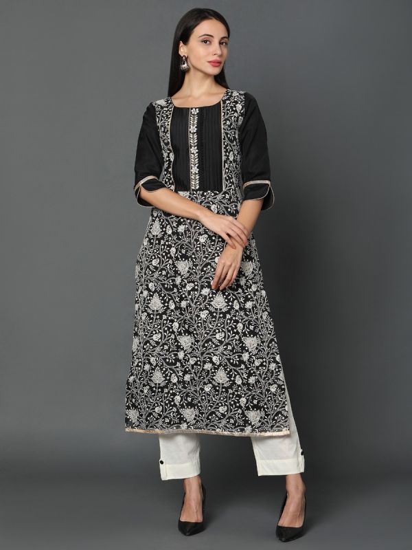 Black Chanderi Fabric Salwar Suit With Dupatta 