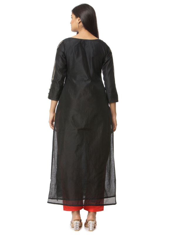 Black Dress With Gota Patti Yok Work Cotton Salwar Pant And Printed Dupatta