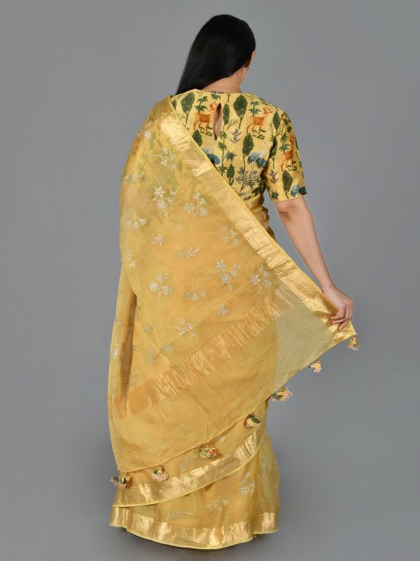 Yellow Maheshwari Cotton Silk Saree