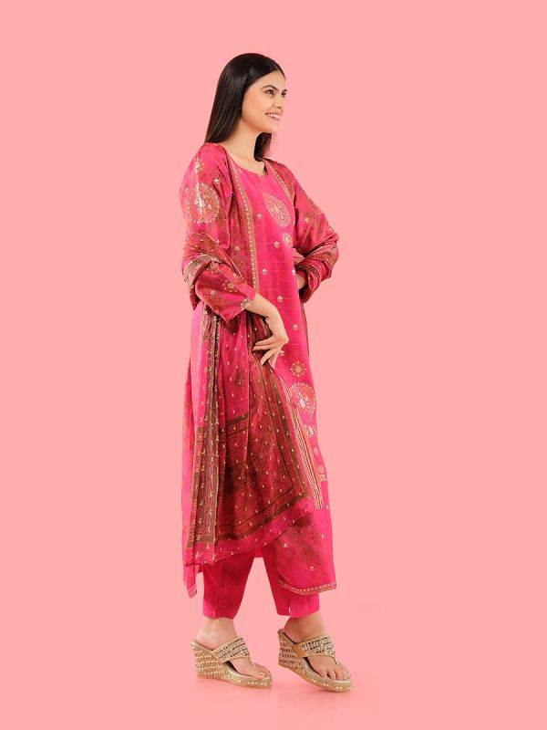 Pink Printed Silk Straight Cut Salwar Suit