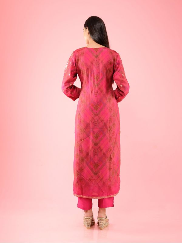 Pink Printed Silk Straight Cut Salwar Suit